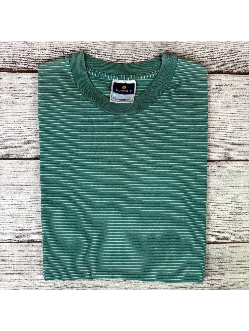 Vintage 1990s Puritan Light Green Striped T-shirt